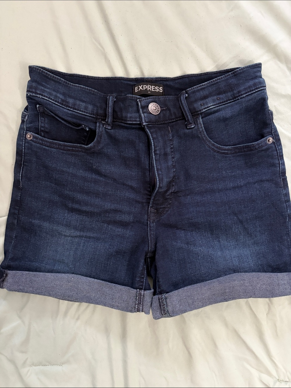 Express Women's Dark Indigo Roll-Cuff Jean Shorts